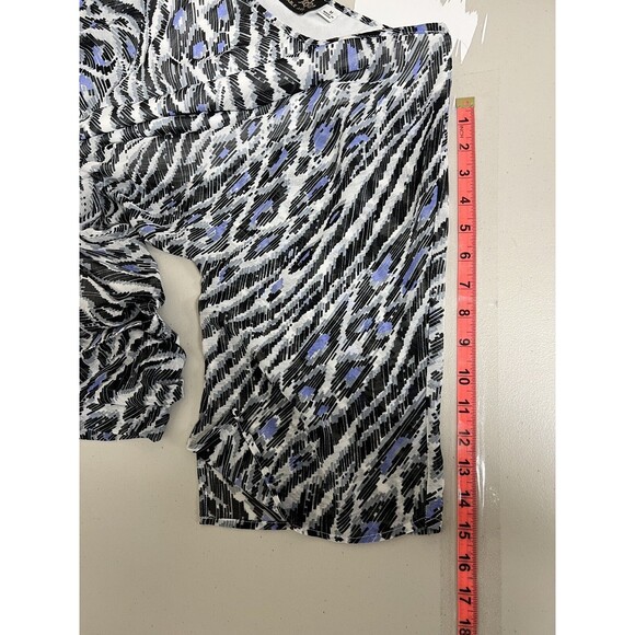 Bob Mackie Wearable Art Blouse M Blue Black Abstract Animal Print Sheer Tie Boho - Picture 10 of 13